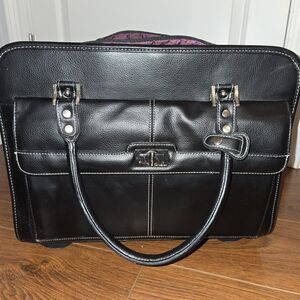 Samsonite Women's Rolling Black Leather Computer Bag Telescopic Handle Classy